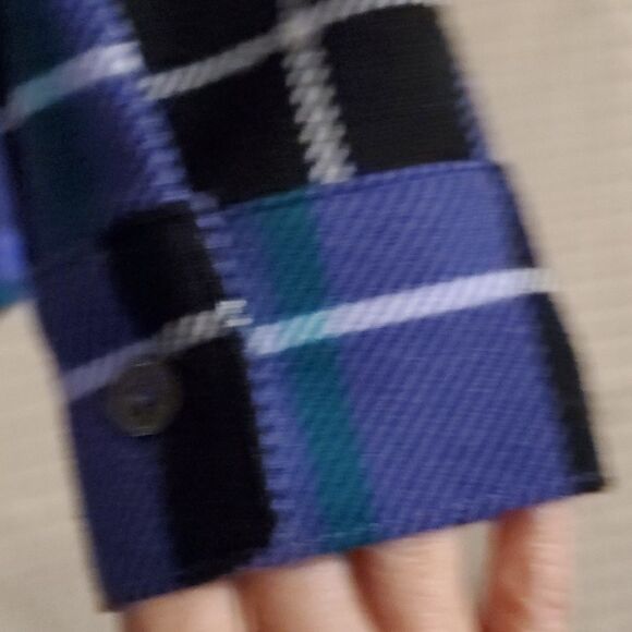 Denim & Co Purple Button Down Top Shacket Plaid Heavenly Jersey Iris Multi Sz XS - Picture 6 of 7